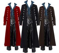JIANGML Veste Rétro Médiévale Broderie Vintage Gothique Victorien Steampunk Veste Automne Hiver Col Montant Manteau MéDiéVal Pirate Costume de Smoking Deguisement Jacquard Halloween Cosplay Costume