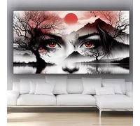 JIANGSHANDAIYOUCAIREN Abstrait visage paysage affiche peinture à l'huile moderne murale salon chambre à coucher décoration sans cadre-40x80cm