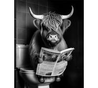 JIANGSHANDAIYOUCAIREN Affiche drôle mignon peinture à l'huile de vache peinture murale noir et blanc salle de bains WC décoration de la maison sans cadre-B_50x70cm