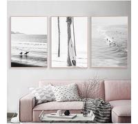 JIANGSHANDAIYOUCAIREN Côte Surf poster peinture à l'huile murale noir et blanc océan impression plage salon décoration sans cadre-40x50cmX3