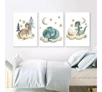JIANGSHANDAIYOUCAIREN Dragon volant nuage étoile lune jardin d'enfants peinture murale peinture à l'huile nordique affiche et impression bébé décoration de Chambre d'enfant sans cadre-50x70cmX3