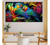JIANGSHANDAIYOUCAIREN Fleurs colorées perroquet oiseau animaux affiche et impression moderne peinture à l'huile peinture murale salon décoration de la maison sans cadre-A_40x70cm