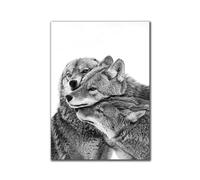 JIANGSHANDAIYOUCAIREN Noir et blanc animaux sauvages loup peinture à l'huile nordique poster impression salon décoration murale sans cadre-30x40cm