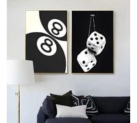 JIANGSHANDAIYOUCAIREN Noir et blanc n ° 8 ball Art poster Billard Club thème mural peinture à l'huile impression salon couloir décoration de la maison sans cadre-A_40x50cmX2