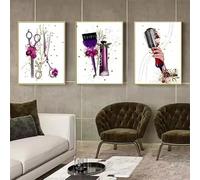 JIANGSHANDAIYOUCAIREN Poster de coiffure impression coiffure esthéticienne peinture murale peinture à l'huile beauté coiffure salon de coiffure décoration sans cadre-B_30x40cmX3