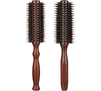 Jiangshaoshuai Lot de 2 peignes ronds, manche en bois, antistatique, peuvent être bouclés et façonnés, adaptés pour les hommes et les femmes, peuvent être utilisés pour les cheveux raides et bouclés