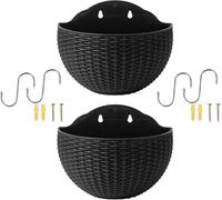Jiangshaoshuai Lot de 2 pots de fleurs muraux en imitation rotin semi-circulaire, supports muraux pour clôture de balcon