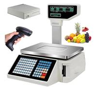 JIANGSS Balance numérique d'une capacité de 30/60 LB,Balance de Caisse enregistreuse, balances d'impression d'étiquettes, Balance de calcul des Prix, avec Caisse et Scanner,A+Gun+cashbox