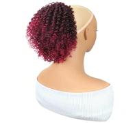 jianguohairsss Ponytail Extension Queues de cheval afro frisées et crépues en cheveux humains vierges brésiliens, densité 150%, extension de queue de cheval à cordon for femmes noires(Win Red,10inch)