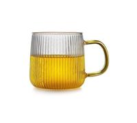 jianguohairsss Tasses à café en verre à rayures verticales avec poignée, tasse à thé transparente de 10,5 oz for boissons chaudes et froides au lait for Party Restaurant Home Office(Gold)