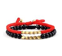 JIANGZ Bracelet Chakra,2Pcs Agate Noire Naturelle Corde Rouge Tissé Bracelet Charme Réglable Bracelet D'Amitié Style Ethnique Bouddhisme Tibétain Cadeau Porte-Bonheur pour Femmes Hommes Couple