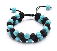 JIANGZ Bracelet Chakra,Bracelet De Perles Unisexe Double Rangée Pierre Volcanique Turquoise Naturelle Bracelet Tissé Bracelet D'Amitié Bijoux Réglables Cadeau Chakra Bracelets pour Femmes Hommes