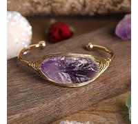 JIANGZ Bracelet Chakra De Manchette Ouvert - Améthyste Naturelle Réglable avec Pierre Précieuse Énergie pour Les Femmes - Bijoux De Fête Cadeau Chanceux