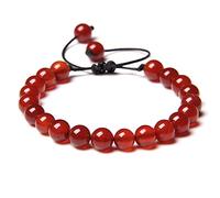 JIANGZ Bracelet Pierre,Corde Noire avec Perles D'Agate Rouge Naturelle De 8 Mm Bracelet Tissé Bracelet D'Amitié Charme Réglable Bracelets De Chakra Cadeau Porte-Bonheur pour Femme Fille Yoga