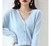 JIANGZ Cardigan Femme,Cardigan À Col en V Bleu Ciel Cardigan Coupe Ajustée Cardigan Court Manteau en Tricot Doux À Manches Longues Veste De Chandail Ouvert sur Le Devant Tricots Vêtements D'Extérieur