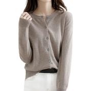 JIANGZ Cardigan Femme,Col Ras du Cou Gris Cardigan Coupe Slim Cardigan Court Doux Confortable À Manches Longues Manteau Tricoté Ouvert Devant Pull Veste Vêtements D'Extérieur pour Femmes, XL