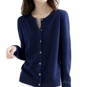 JIANGZ Gilet Femme,Col Ras du Cou Bleu Marine Cardigan Coupe Cintrée Cardigan Court Doux Confortable À Manches Longues Manteau Tricoté Ouvert Devant Pull Veste Vêtements D'Extérieur pour Femmes, XL