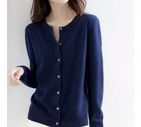 JIANGZ Gilet Femme,Col Ras Du Cou Bleu Marine Cardigan Coupe Cintrée Court Doux Et Confortable À Manches Longues Manteau En Tricot Ouvert Devant Pull Veste Vêtements D'Extérieur Pour Femmes, M