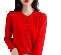 JIANGZ Gilet Femme,Mode Couleur Unie Rouge Col Ras du Cou Cardigan Pull Tricoté Doux Coupe Slim Manteau À Manches Longues Pull Ouvert Devant Survêtement Veste Cardigans pour Femmes,S