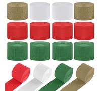 JIANGZHIB 12 Rouleaux Papier Crépon, Papier Crépon Coloré Disponible en Rouge, Blanc, Or et Vert Foncé, Artisanat Serpentins en Papier Crépon Pour Les Mariages, Les Anniversaires, Noël 4.5cm x 25m