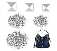 JIANGZHIB 210 Pièces Carré Pyramide Rivets Studs, Argent Clou pour Veste, Clous Punk en Métal à 4 Griffes, 3 Tailles de 70 Chaque Rivet 8mm/9mm/10mm pour Sacs, Bande de Cuir, Vêtements, Chaussures