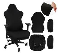 JIANGZHIB 4 Pièces Housse Chaise Gaming, Housse de Chaise Noir, Extensible Amovible Lavable avec Accoudoirs Housse Chaise, Gaming Chair Housses pour Chaise D'ordinateur, Chaise Gamning, Fauteuil