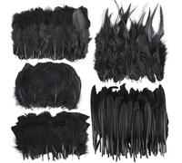 JIANGZHIB Lot de 350 plumes noires, 5 types de plumes noires, pour le bricolage, les travaux manuels, les mariages, la maison, les boucles d'oreilles, attrape-rêves noires, plumes décoratives