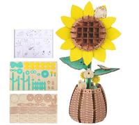 JIANGZHIB Puzzle 3D Tournesol en Bois, Bouquet de Fleurs, Modélisme Adulte, Artisanat Maquette pour Décoration de la Maison, Noël, Anniversaire, Saint Valentin