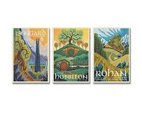 JIANJIE Lot de 3 affiches de voyage vintage Le Seigneur des Anneaux - Poster imprimé sur toile - Décoration moderne pour chambre à coucher - 30,5 x 45,7 cm