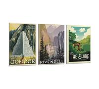 JIANJIE Lot de 3 affiches rétro The Shire Seigneur des Anneaux - Impression sur toile - Art mural - Décoration moderne pour la maison