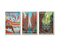 JIANJIE Rivendell Lot de 3 affiches de voyage LOTR - Le Seigneur des Anneaux - Poster rétro vintage sur toile et art mural imprimé famille de