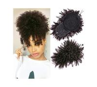 jianjunchaling 12Inch Synthetic Hair Bun Ponytail Drawstring with Bangs Short Kinky Curly Pony Tail Clip in Extensions for Women Scrunchies Hair Ponytail for Women Girls(Dark Brown)