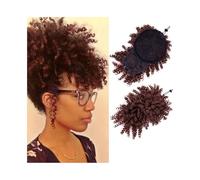jianjunchaling 12Inch Synthetic Hair Bun Ponytail Drawstring with Bangs Short Kinky Curly Pony Tail Clip in Extensions for Women Scrunchies Hair Ponytail for Women Girls(Brown)