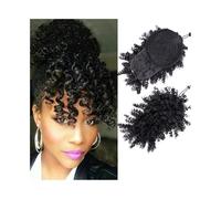 jianjunchaling 12Inch Synthetic Hair Bun Ponytail Drawstring with Bangs Short Kinky Curly Pony Tail Clip in Extensions for Women Scrunchies Hair Ponytail for Women Girls(Jet Black)