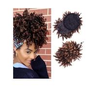 jianjunchaling 12Inch Synthetic Hair Bun Ponytail Drawstring with Bangs Short Kinky Curly Pony Tail Clip in Extensions for Women Scrunchies Hair Ponytail for Women Girls(Brown+Blonde Hair)