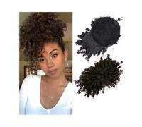 jianjunchaling 12Inch Synthetic Hair Bun Ponytail Drawstring with Bangs Short Kinky Curly Pony Tail Clip in Extensions for Women Scrunchies Hair Ponytail for Women Girls(Natural Black)