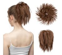 jianjunchaling Extensions de Cheveux synthétiques for Chignon en désordre, Bande élastique Flexible, Chouchou, postiche bouclé, Sarla Hair Ponytail for Women Girls(Light Golden Brown)