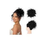 jianjunchaling Messy Bun Hair Piece for Women， Elastic Drawstring Short Ponytail Synthetic Loose Wave Curly for Daily Party Use Hair Ponytail for Women Girls(Black)