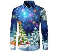 JIANROU Chemise Noël Homme Imprimé De Bonhomme, Noir Oversize Moche Pour Hommes, Ouverte