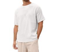 JIANROU T- Shirt Basique À Col Rond Homme Tee Shirt Homme Chemise en Lin De Couleur Unie pour Hommes Manches Courtes Col Rond Haut De Plage T-Shirt Vintage pour Hommes