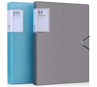 JIANTA 160 Pochettes Classeur Pochette Transparente A4, Chemise Plastique avec Étiquettes pour Organiser des Documents 2 Pochettes A4 avec Elastique Couverture, Coloris Bleu Gris