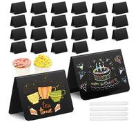 JIANTA 20 Pièces Mini Tableau Noir, Petits Tableaux Noir pour Écrire 10 * 7,5 cm, Tableau de Prix avec 4 Marqueurs Craie, Étiquettes de Prix Présentoirs, Étiquettes de Buffet