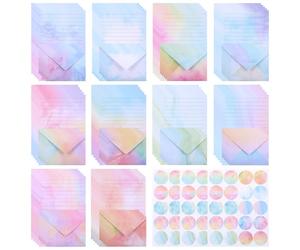JIANTA 50 Ensemble de papier à lettres avec enveloppes, 100 g/m² papier à lettres ligné 50 feuilles 210 x 140 mm, 50 enveloppes 145 x 110 mm, 60 autocollants, 10 couleurs