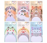 JIANTA 6 Blocs de Notes Autocollantes, 18 Notes Adhésives Mignonnes Autocollantes, 270 Feuilles Thème Animaux, Notes Adhésives Colorées pour Études et Notes, Petit Cadeau Mignon pour École, Bureau