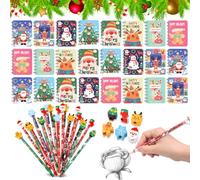 JIANTA lot cadeau de Noël 24 crayons et 24 petits carnets à spirales | 24 crayons de Noël, 24 mini-carnets à glisser dans un calendrier de l'Avent, petits cadeaux, surprise pour la Saint-Nicolas