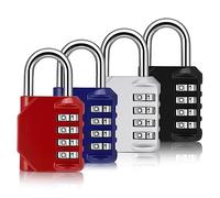 JIANTA Lot de 4 cadenas à combinaison à 4 chiffres avec code pour l'école, la gym, le casier de sport, clôture, boîte à outils, étui, moraillon de rangement (lot de 4, rouge, bleu, argent, noir)