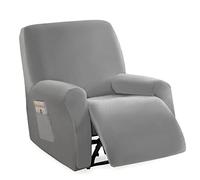 jianyana Velours Housse de Fauteuil Extensible, Prime Housse pour Fauteuil Relax Electrique 4 Pièce, Coloré Housse de Fauteuil Inclinable Protecteur Relax 1 Place, Gris …