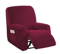 jianyana Velours Housse de Fauteuil Extensible, Prime Housse pour Fauteuil Relax Electrique 4 Pièce, Coloré Housse de Fauteuil Inclinable Protecteur Relax 1 Place, vin Rouge