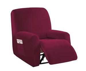 jianyana Velours Housse de Fauteuil Extensible, Prime Housse pour Fauteuil Relax Electrique 4 Pièce, Coloré Housse de Fauteuil Inclinable Protecteur Relax 1 Place, vin Rouge