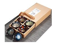 JianZhan Tenmoku Tasse à thé à large ouverture en céramique faite à la main 6 couleurs Boîte cadeau 6 pièces